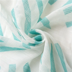 Blue geometric cotton linen scarf for women, lightweight beach sun protection shawl wrap
