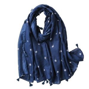 Damen Leichter Sonnenschutz Schal Baumwolle Polyester Mischung Großer Strandtuch Mit Pusteblumenmuster Und Quasten