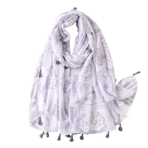 Écharpe Femme Châle Léger Mélange Coton Polyester Franges Papillon Imprimé Fleuri Doux Élégant Enveloppement Mode