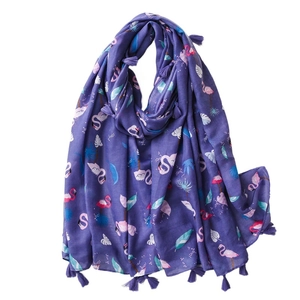 Women Flamingo Cartoon Animal Print Scarf Cotton Linen Feel Tassel Lightweight Sun Protection Shawl Beach Wrap