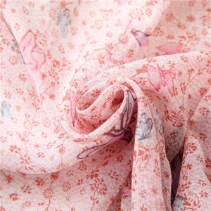 Pink cotton linen scarf with floral print and butterfly patterns for sun protection