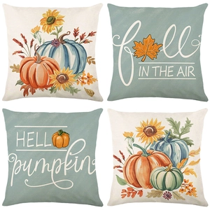 Housse de Coussin Automne Citrouille Tournesol en Polyester Décorative pour Canapé Fall In The Air Hello Pumpkin