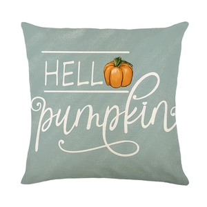 Housse de coussin vert sauge avec motif citrouille et texte Hello Pumpkin automne