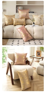 Detail of luxury velvet cushion cover with abstract gold foil print for sofa decor