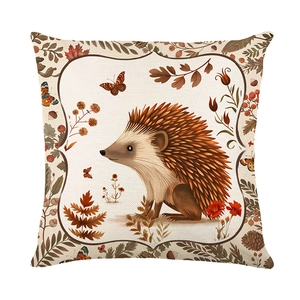 Thanksgiving hedgehog and autumn leaf print polyester pillow cover for sofa decoration