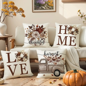 Set of 4 autumn flower pumpkin throw pillow covers for sofa home decor