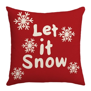 Red Christmas Let It Snow pillowcase with white snowflake print on white background