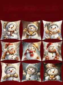 Detailed 3x3 grid showing nine snowman patterns on soft fabric Christmas pillow covers