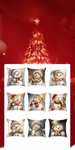 Detail view of nine Christmas snowman pillow case designs with festive holiday patterns
