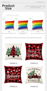 Size chart for Christmas pillow covers showing dimensions 40x40cm, 45x45cm and 50x50cm