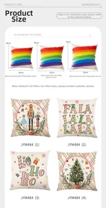 Size guide for Nutcracker Christmas pillow covers showing 40x40cm to 50x50cm dimensions