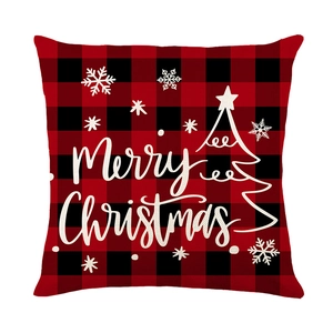 Red and black buffalo plaid Christmas pillow cover with Merry Christmas tree print