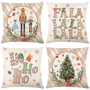 Nutcracker Christmas Pillowcases Polyester Linen Holiday Cushion Covers For Sofa Couch Home Decor With Invisible Zipper