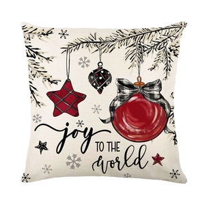 Christmas pillow cover with Joy to the World print and holiday ornaments design