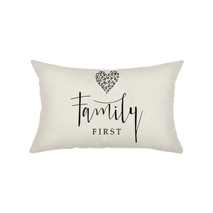 Minimalist beige polyester pillowcase featuring Family First text and green leaf heart design