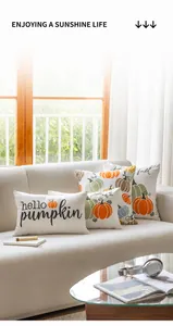 Détail de broderie citrouille sur des housses de coussin pour déco d'automne