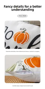 Dettaglio del ricamo a zucca e della cerniera invisibile sulla federa in tela bianca