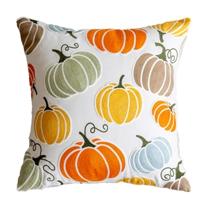 Federa per cuscino quadrata con ricamo a zucca per decorazioni autunnali su fondo bianco