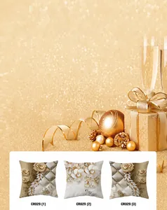 Detail of 3D gold floral cushion covers with elegant pearls and swan pattern prints
