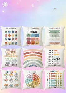 Nine decorative rainbow pillow covers with mental health and motivational letter prints