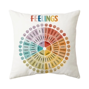 Rainbow feelings wheel pillow cover with colorful emotional chart and icons for therapy decor