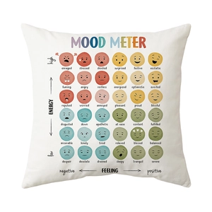 Rainbow mood meter pillowcase with colorful emotion print on white plush fabric