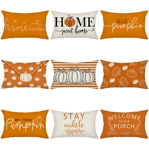 Pumpkin Lumbar Pillow Case Rectangle Cushion Cover Polyester Linen Texture Autumn Halloween Decorative Home Sofa Accessory