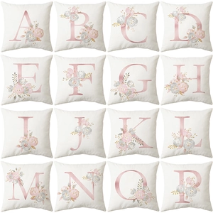 Alphabet Flower Cushion Cover Polyester Floral Initial Letter Pillow Case Decorative Modern For Living Room Sofa