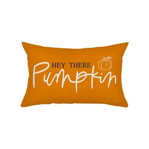Orange rectangular pumpkin lumbar pillow case with HEY THERE typography for autumn decor
