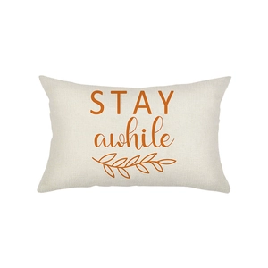 Minimalist pumpkin lumbar pillow cover with STAY awhile text for sofa decoration