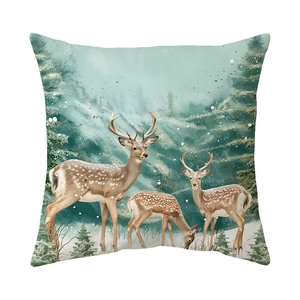 Winter Christmas deer forest print pillow case for festive sofa and bedroom decoration