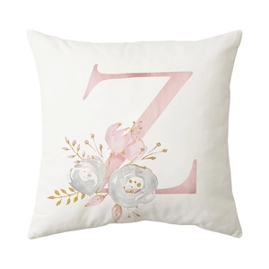 Square white pillowcase with floral pink letter Z design and elegant rose patterns