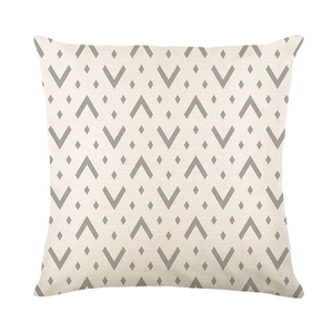 Fodera per cuscino da esterno impermeabile con motivi geometrici grigi su lino beige