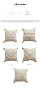 Close-up of 3D tufted geometric patterns and tassels on boho cotton blend cushion cover