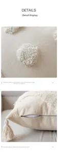 Detailed close-up of bohemian tufted pillow case featuring tassels and invisible zipper