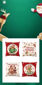 Detail von Weihnachts-Kissenhüllen mit Lebkuchen- und Weihnachtsmann-Druck in hoher Auflösung