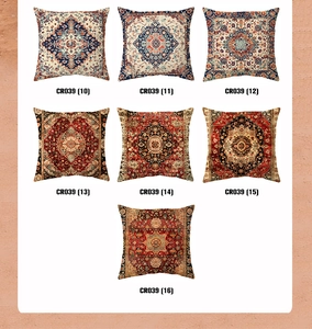 Collection of seven vintage bohemian style cushion covers with intricate Persian patterns