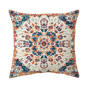 Bohemian style square pillow case with vintage floral pattern in orange and blue