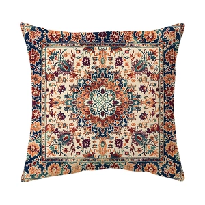 Bohemian style square pillowcase with vintage ethnic patterns on a white background