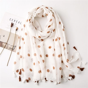 Polka Dot Print Scarf Women Lightweight Tassel Trim Sun Protection Beach Shawl Breathable Polyester Voile Soft Fashion Wrap
