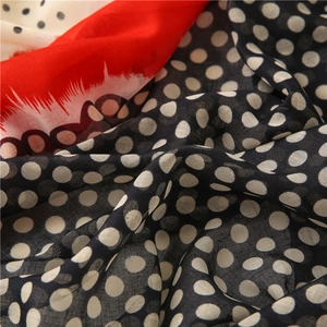 Macro shot of polka dot scarf fabric texture showing detailed weave and drape