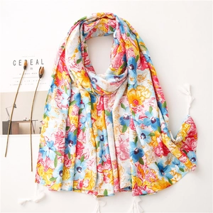 Vintage Oil Painting Floral Print Scarf Large Sun Protection Shawl With Tassels Ethnic Style Women Summer Wrap