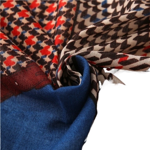 Houndstooth check cotton linen scarf in red and blue tones for sun protection and travel