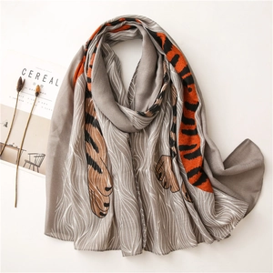 Écharpe À Imprimé Tigre À La Mode Pour Femme Châle Léger Effet Coton Lin Pour Voyage Plage Protection Solaire Artistique