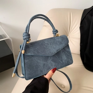 Vintage Women PU Leather Small Square Crossbody Bag Minimalist Knot Handle Shoulder Bag Fashion Magnetic Buckle Handbag