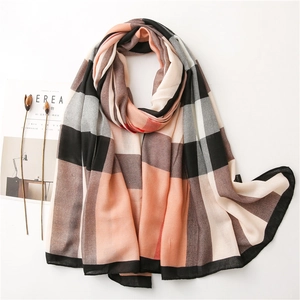 Écharpe classique à carreaux orange et beige, châle de plage léger et élégant
