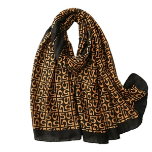 Classic cotton linen scarf with geometric number print in black and orange long shawl