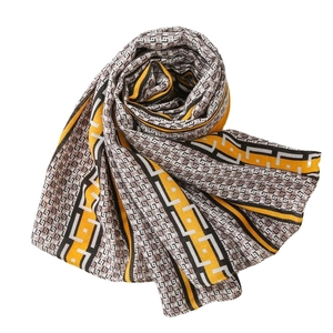 Modern long scarf with yellow and black geometric patterns and letter jacquard print