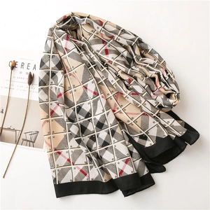 Elegant geometric linen-feel scarf with patchwork patterns for summer beach sun protection