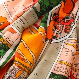 Detailed close-up of light breathable fabric with vibrant American comic art pattern